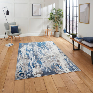 Apollo GR580 Modern Abstract Distressed Metallic Shimmer High-Density Textured Low Profile Short-Pile Grey/Navy/Cream Rug-Think Rugs-Rug Love - The Most Loved Rug Store
